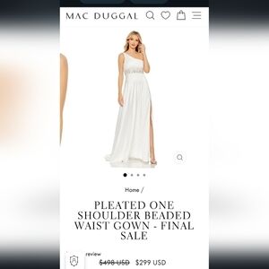 Mac duggal PLEATED ONE SHOULDER BEADED WAIST GOWN  68170 white dress 10